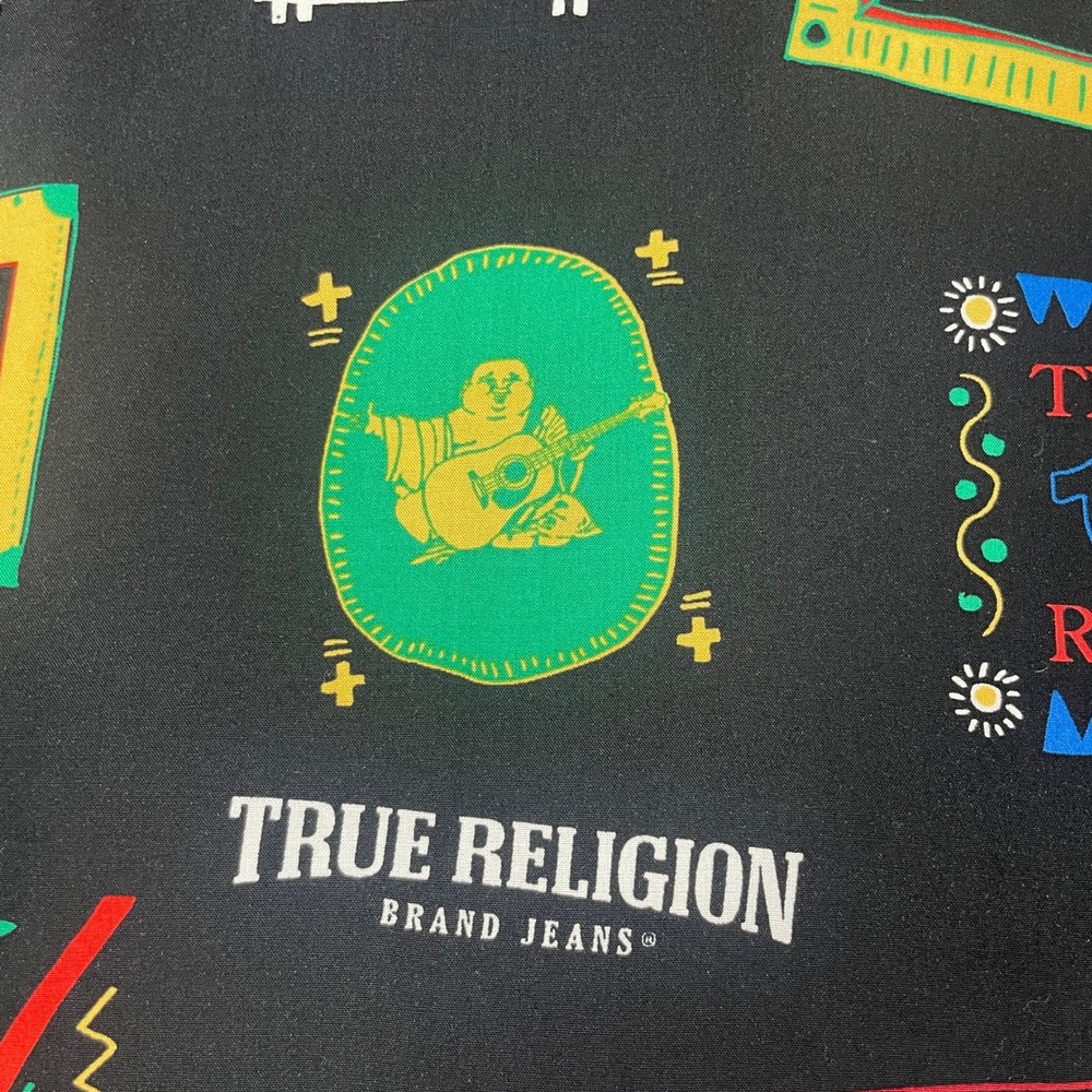 True Religion Resort Shirt Mens Large Black NWT SS Camp Collar Graphic Buddha - Picture 13 of 16